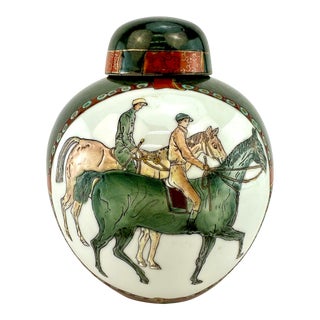 Vintage Wbi Hand Painted Horse Bit Equestrian Ginger Jar For Sale