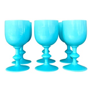 Vintage Boho Portieux Blue Opaline Glasses - Set of 6 For Sale