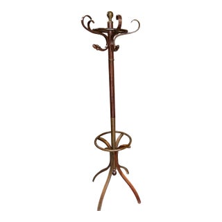 1970s Wooden Hand Carved Standing Coat Rack For Sale