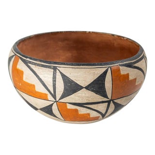 20th Century Southwest Native American Indian Acoma Polychrome Pottery Bowl For Sale