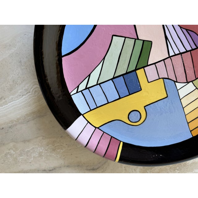 Postmodern 1980s Postmodern Geometric Abstract Hand-Painted Ceramic Wall Plate/ Sold For Sale - Image 3 of 9