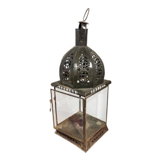 Vintage Moroccan Glass and Metal Lamp 22" H For Sale