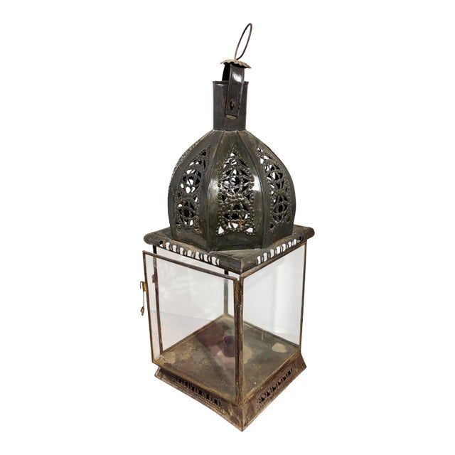 Vintage Moroccan Glass and Metal Lamp 22" H For Sale