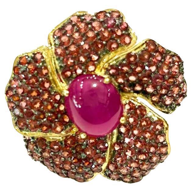 Pink Bochic "Orient" Natural Ruby & Garant Cocktail Ring Set 18K Gold &Silver For Sale - Image 8 of 8