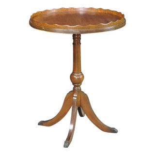Vintage Georgian Style Round Mahogany Piecrust Pedestal Table Sculpture Stand For Sale