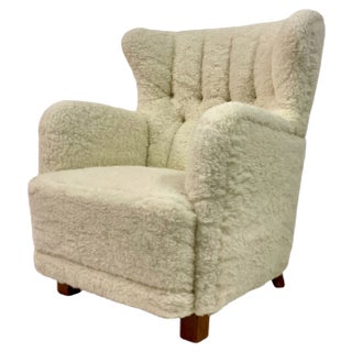 Large Danish Armchair in Lambswool For Sale
