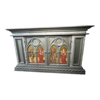 Original Antique Religious Italian Florentine Buffet With Christian Painting of Saints For Sale