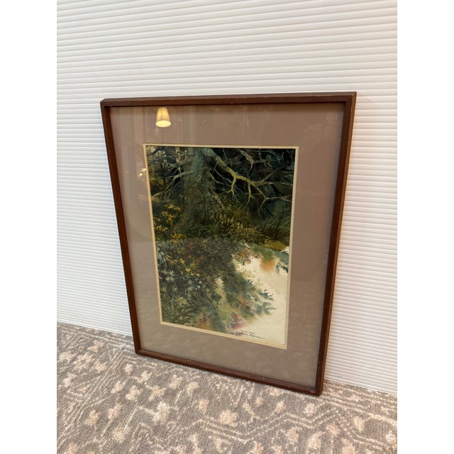 Mexican Circa 1972 David Solomon "Summer Woods" Original Watercolor Painting, Framed For Sale - Image 3 of 12