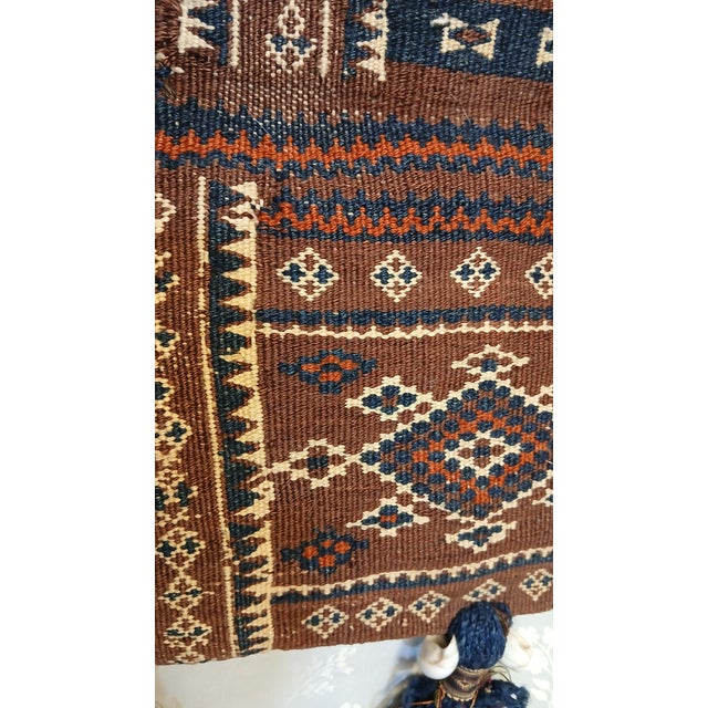 Antique Baluch Tribal Salt Bag With Cowrie Shell Tassels in Brown & Indigo For Sale In Philadelphia - Image 6 of 18