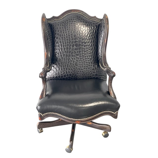 Crocodile Embossed Leather Office Chair by Old Hickory Tannery For Sale - Image 9 of 12