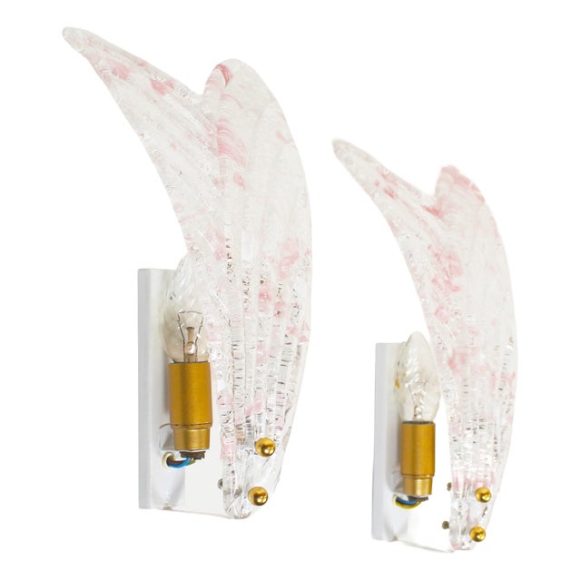 Italian Foglio Wall Lamps in Murano Glass, 1980s, Set of 2 For Sale