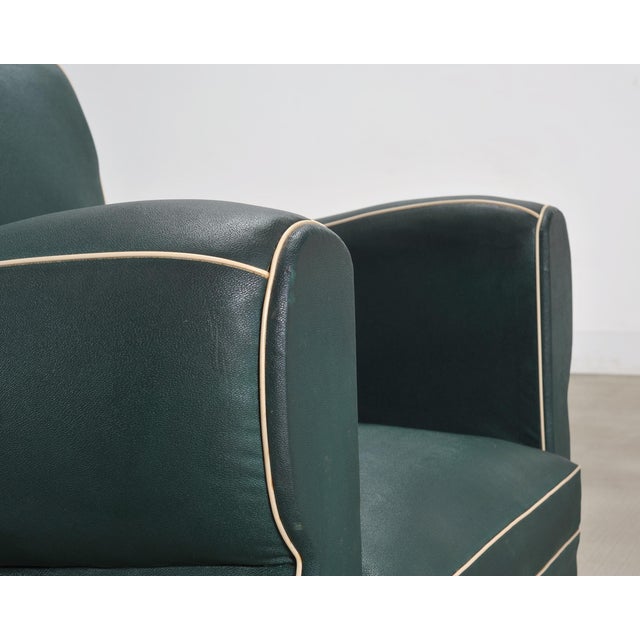 Pair of 20th Century French Art Deco Period Green Club Chairs For Sale - Image 17 of 17