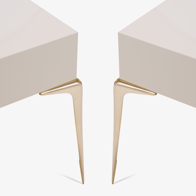 Colette Petite Brass Nightstands in Ivory Lacquer by ...