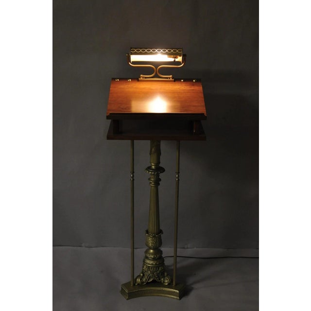 Vintage Victorian Style Lighted Podium Metal Column Pedestal Base Lectern Book Stand. Circa Mid 20th Century....