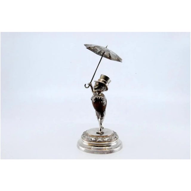 Silver Toothpick Holder with Wooden Body Figure For Sale - Image 9 of 11
