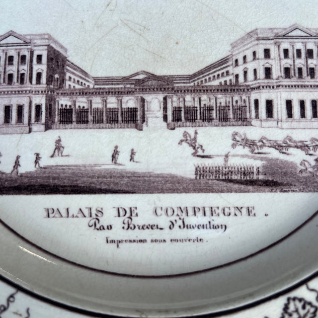 A Antique French Creamware Plate With Black Transfer Decoration, "Palais De Compiegne", Circa 1800 For Sale - Image 6 of 12