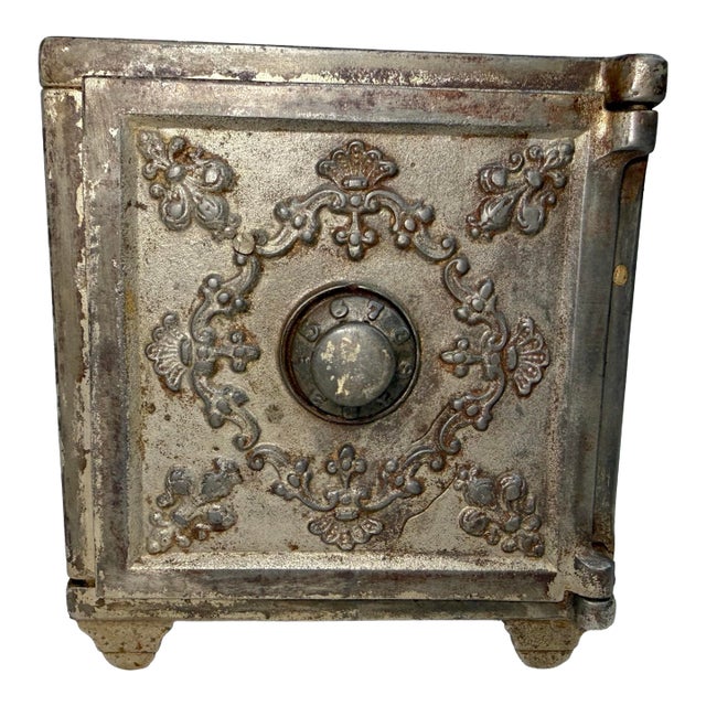 Large Rare Antique 19th Century Ornate Cast Iron Safe Deposit Coin Still Bank For Sale
