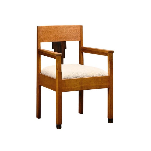 Dutch Art Deco Amsterdam School Armchair in Oak and Bouclé Fabric, 1930s For Sale - Image 17 of 17
