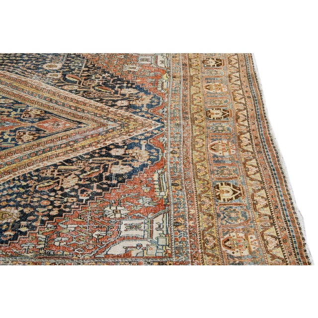 Vintage Persian Heriz Handmade Geometric Designed Wool Rug For Sale - Image 10 of 11