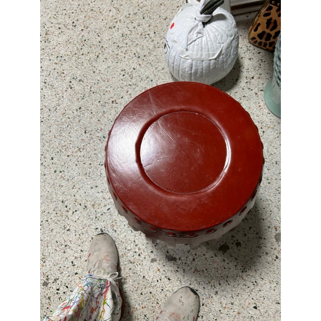 Wood 1950s Red Wooden Drum Stool or Side Table For Sale - Image 7 of 7