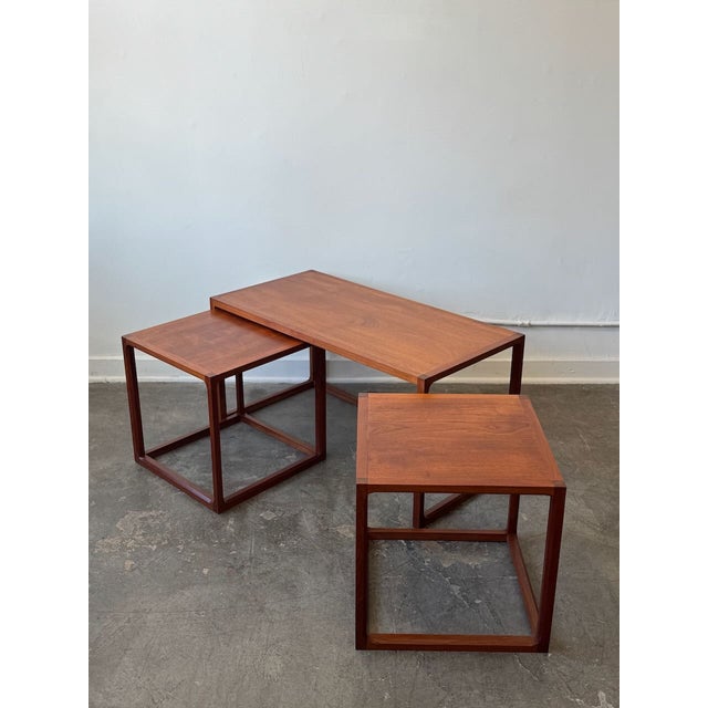 Vintage Hovmand Style Set of 3 Teak Nesting Tables For Sale - Image 9 of 11