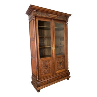 Antique French Glazed Oak Display Bookcase For Sale