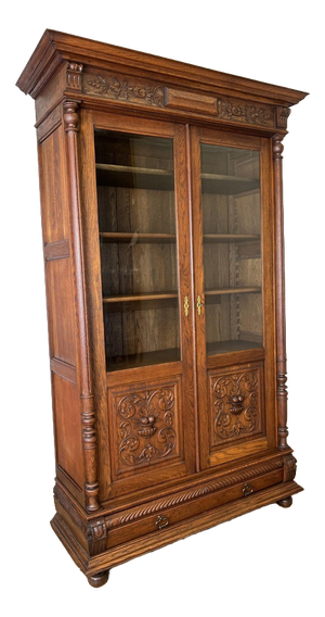 Antique French Glazed Oak Display Bookcase