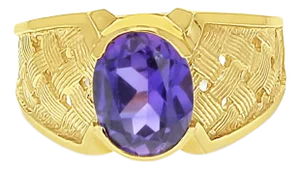 Oval Amethyst Ring with Basketweave Band 14k Yellow Gold, Size 9