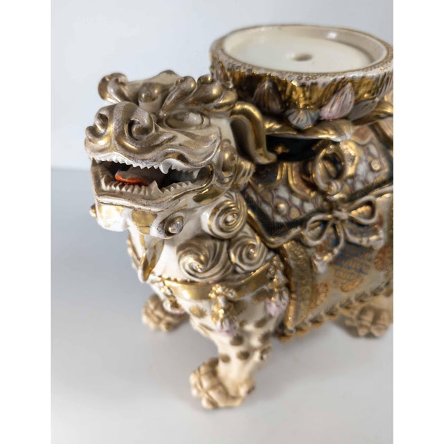 Ceramic 19th or 20th Century Japanese Meiji Style Satsuma Foo Dog Pedestal Base For Sale - Image 7 of 17
