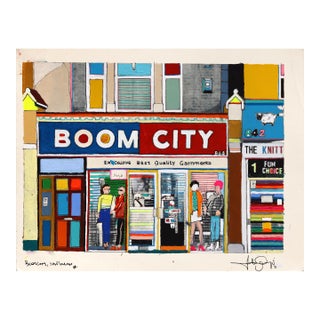 Boom City, London - Original Contemporary London Cityscape Mixed Media Painting on Paper by Fabio Coruzzi For Sale