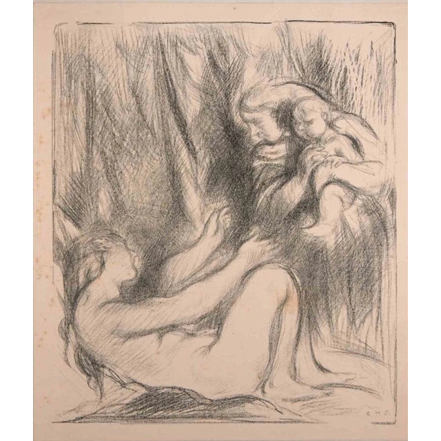 The morning visit is an original artwork realized by English artist Charles Haslewood Shannon (1863-1937) Lithograph print...
