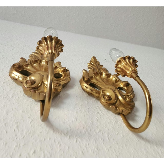 Neo-Classical Louis XV Rocaille Wall Lamps with Gilded Carved Wood Appliqués, Italy, 1940s, Set of 2 For Sale - Image 15 of 18