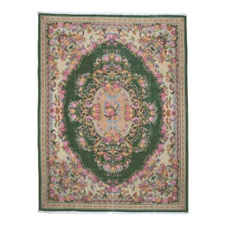 1970s Vintage Persian Handmade Wool Cotton Green Area Rug For Sale