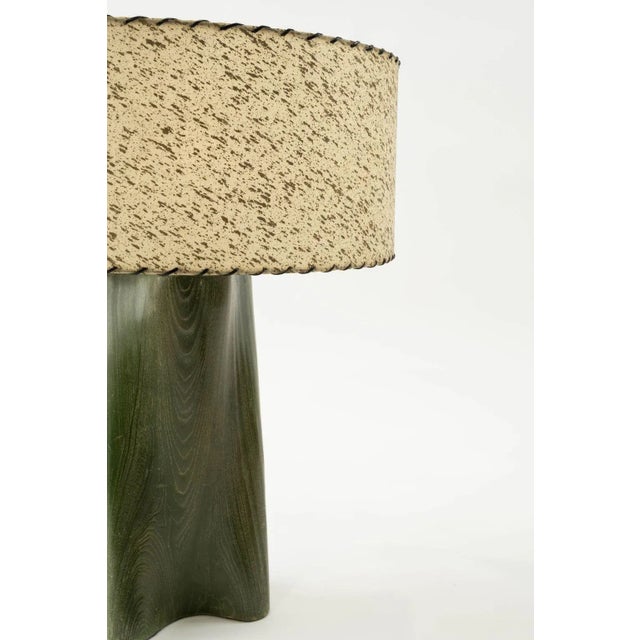 Modern Green-Dyed Carved Wood Table Lamp For Sale - Image 9 of 13