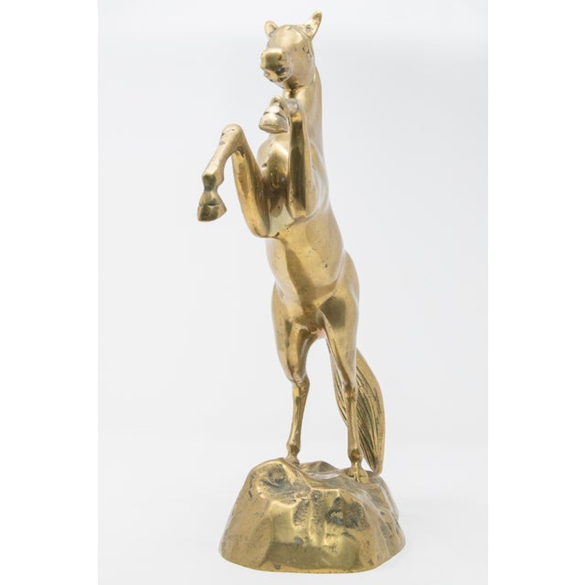 Figurative Solid Brass Raring Horse Figure For Sale - Image 3 of 13