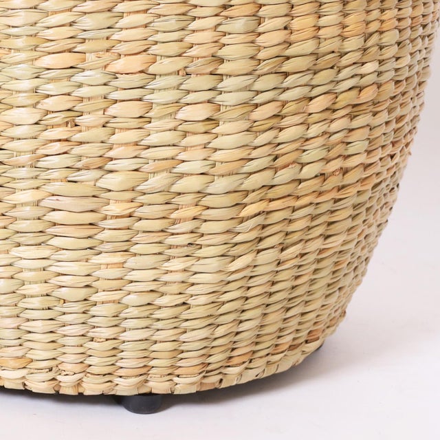Wood Pair of Woven Reed Garden Seats For Sale - Image 7 of 7