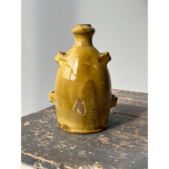 Antique French Conscience Yellow Glazed Pottery Vessel, Circa Mid 19th Century For Sale - Image 4 of 12