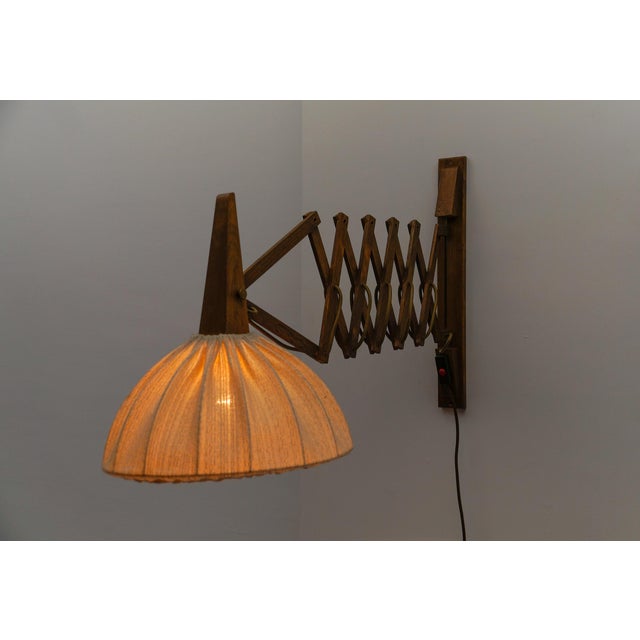 Scandinavian Scissor Wall Lamp in Wood and Fabric, 1960s For Sale - Image 12 of 18