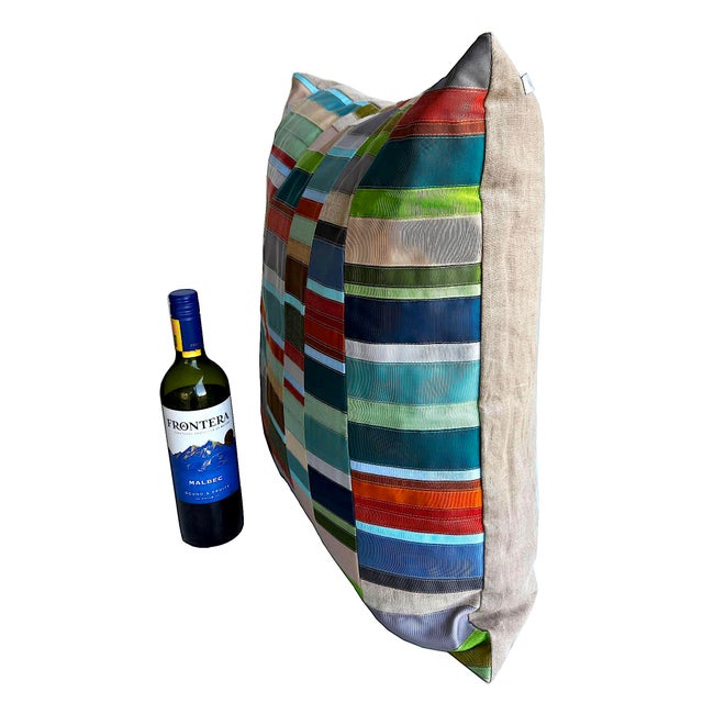 Contemporary Vintage Grosgrain and Linen 22" Pillow by Dransfield & Ross For Sale - Image 3 of 11