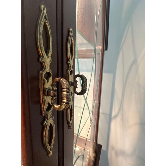 Late 20th Century Late 20th Century Philip Reinisch Cherry Finish Lighted Curio With Beveled Glass Doors For Sale - Image 5 of 12