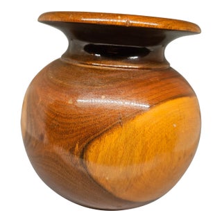 Vintage Hand Turned Natural Wood Vase For Sale