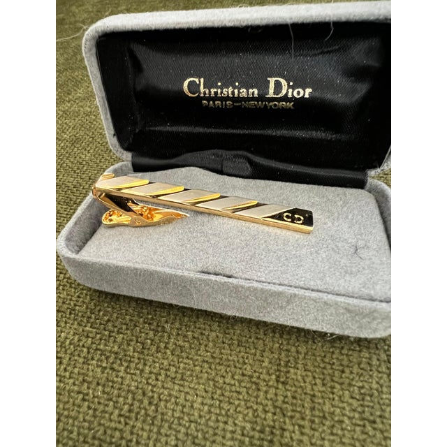 Vintage Christian Dior Gold Plate Tie Clip Circa 1970 In Original Velvet Case For Sale - Image 14 of 18