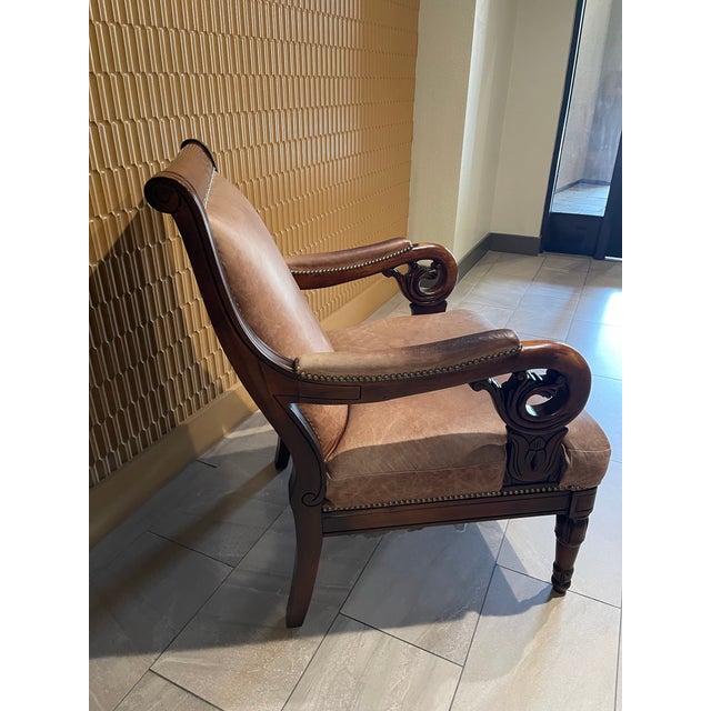 Tan Empire Revival Leather and Mahogany Library Armchair For Sale - Image 8 of 12