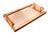 European 1950s light orange translucent lucite mirrored tray, with two lucite handles and two strips of wood attached to...
