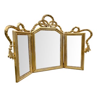Triptych-Shaped Mirror in Gilded Wood and Carved with a Fris, 1920s For Sale