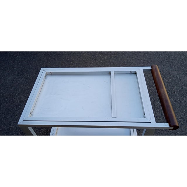 1960s Modern Metal Bar Cart With Walnut Handle and Wheels For Sale - Image 11 of 12