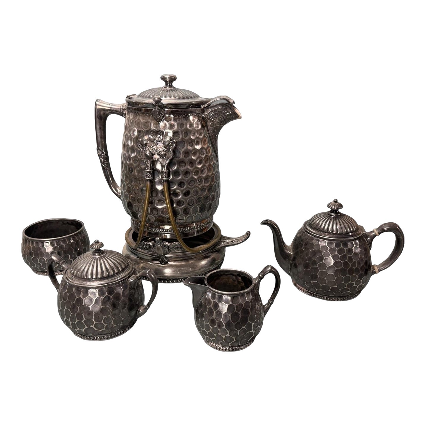 Antique Victorian Aesthetic Reed & Barton 5 Piece Hammered Silver