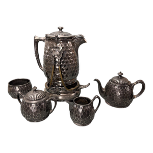 Antique Victorian Aesthetic Reed & Barton 5 Piece Hammered Silver Plate Tea Set