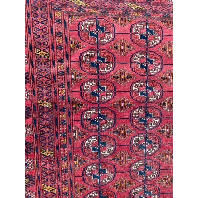Red Turkmen Bukhara Rug For Sale - Image 8 of 18