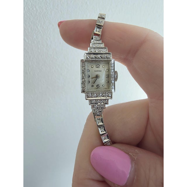 Metal 1930s Art Deco Blancpain 1 Carat Diamond Ladies Cocktail Watch 14k White Gold For Sale - Image 7 of 7